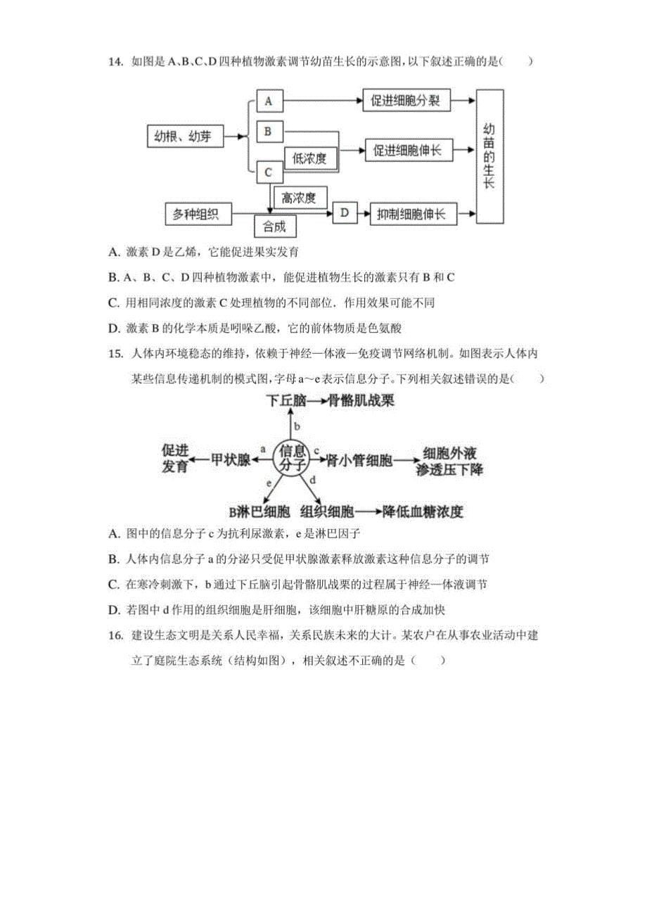 2022年湖南省市（州）部分学校“一起考”大联考高考生物三模拟试卷（附答案详解）_第5页