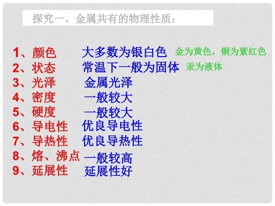 山东省聊城市阳谷实验中学九年级化学 71常见的金属材料（第一课时）课件_第5页