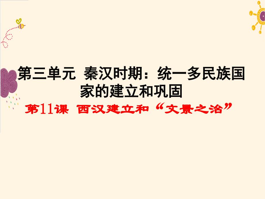 2019人教版七年级历史上册第11课-西汉建立和“文景之治”课件_第1页