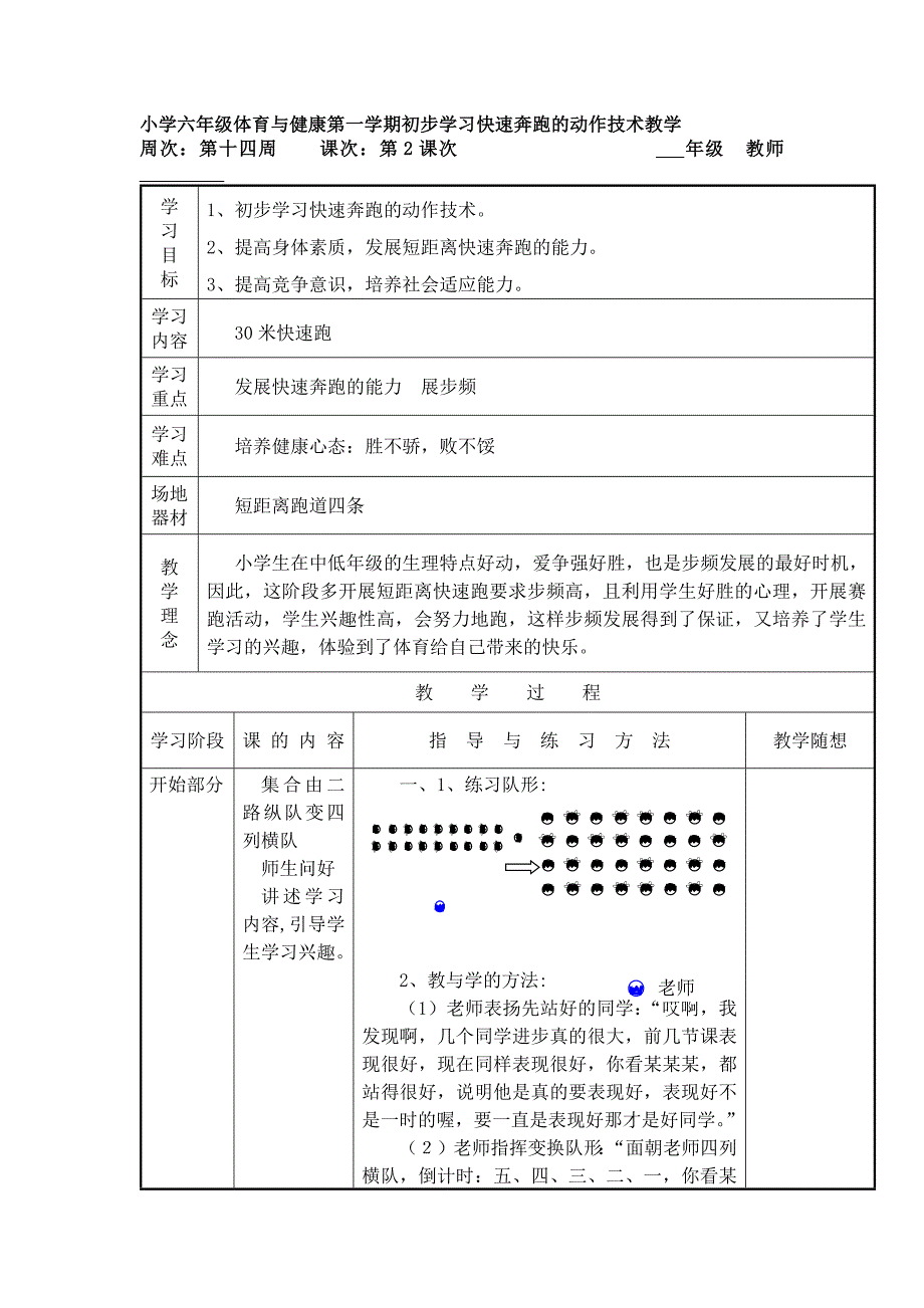 小学六年级体育与健康第一学期初步学习快速奔跑的动作技术教学_第1页