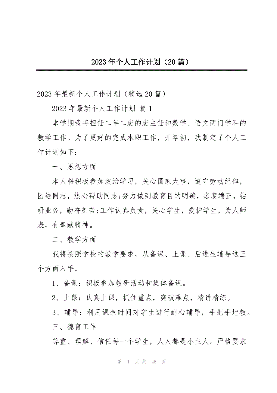 2023年个人工作计划（20篇）_第1页