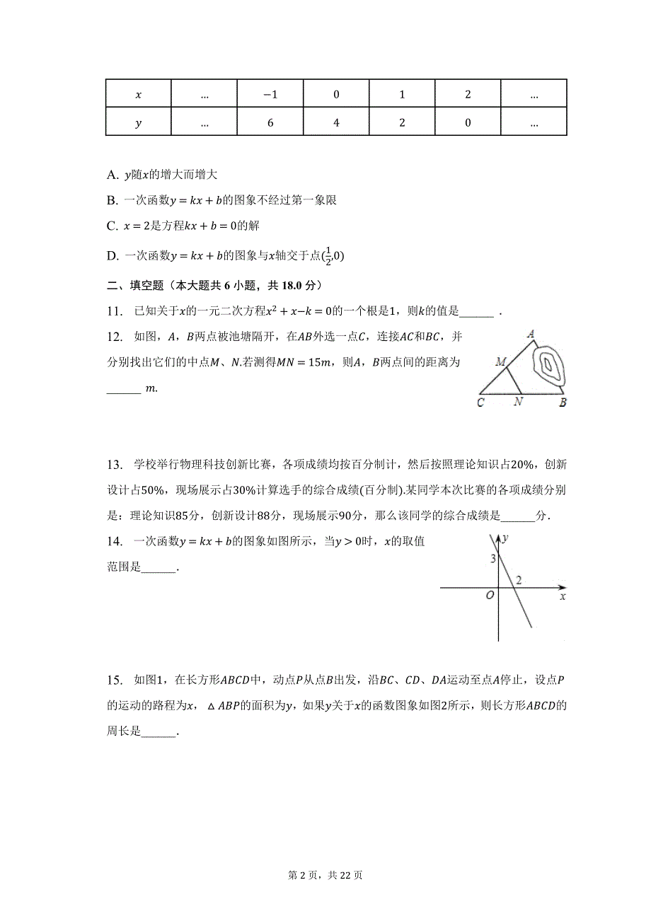 2022-2023学年辽宁省大连市中山区八年级（下）期末数学试卷_第2页