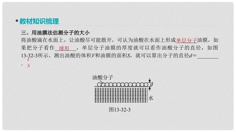 全品复习方案高考物理大一轮复习 第13单元 热学 第32讲 分子动理论 内能 用油膜法估测分子的大小课件_第5页