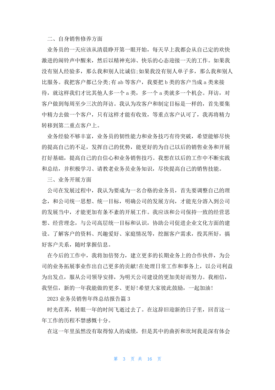 2023业务员销售年终总结报告大全10篇_第3页