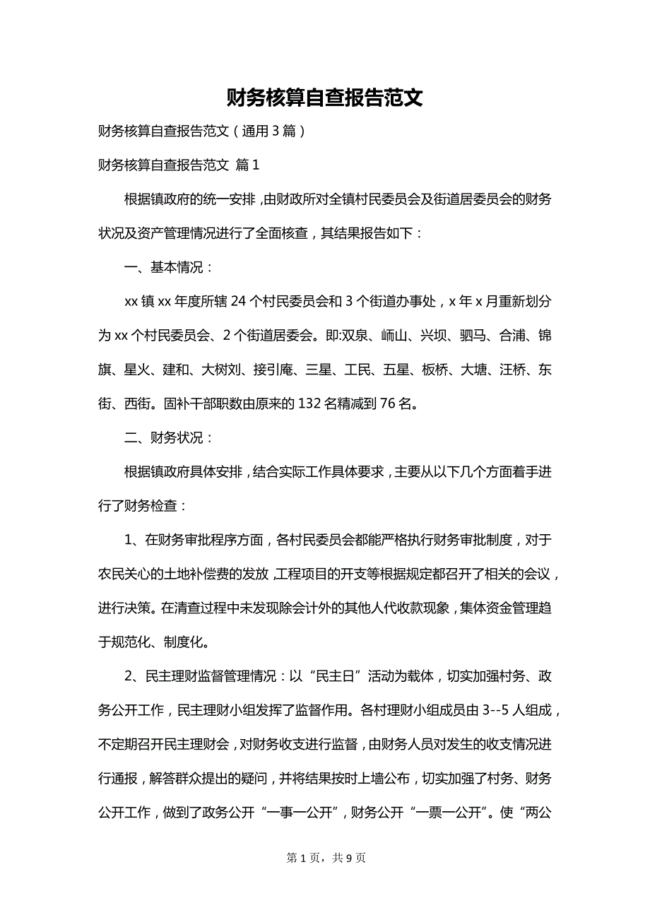 财务核算自查报告范文_第1页