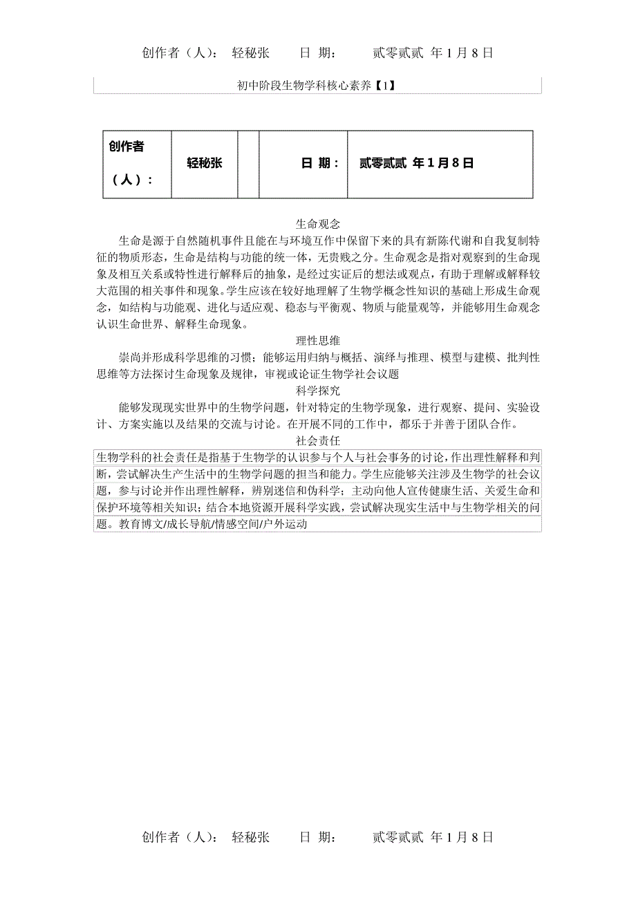 初中阶段生物学科核心素养_第1页
