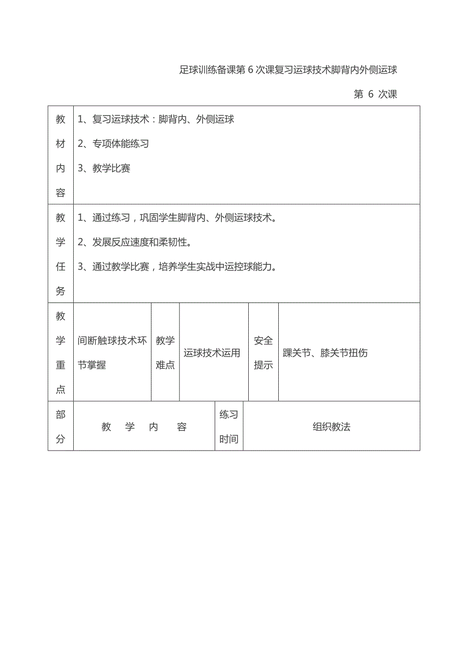 足球训练备课第6次课复习运球技术脚背内外侧运球_第1页