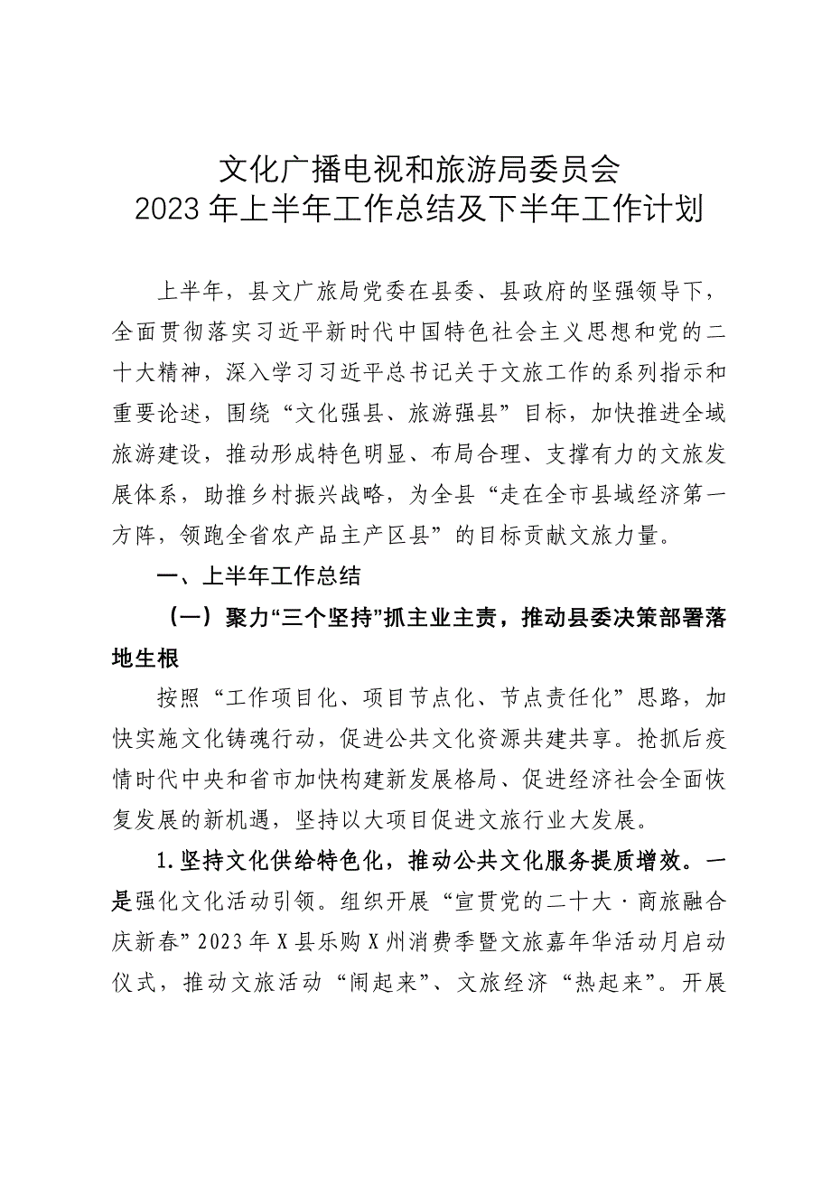 文化广播电视和旅游局委员会2023年上半年工作总结及下半年工作计划_第1页