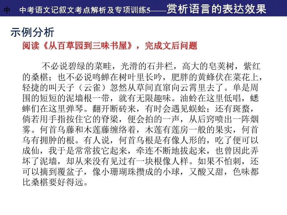 中考语文记叙文考点解析及专项训练5赏析语言表达效果_第5页