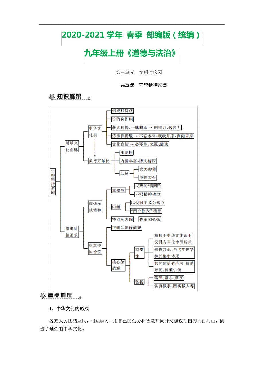 【部编】九年级上册道德与法治第五课守望精神家园_第1页