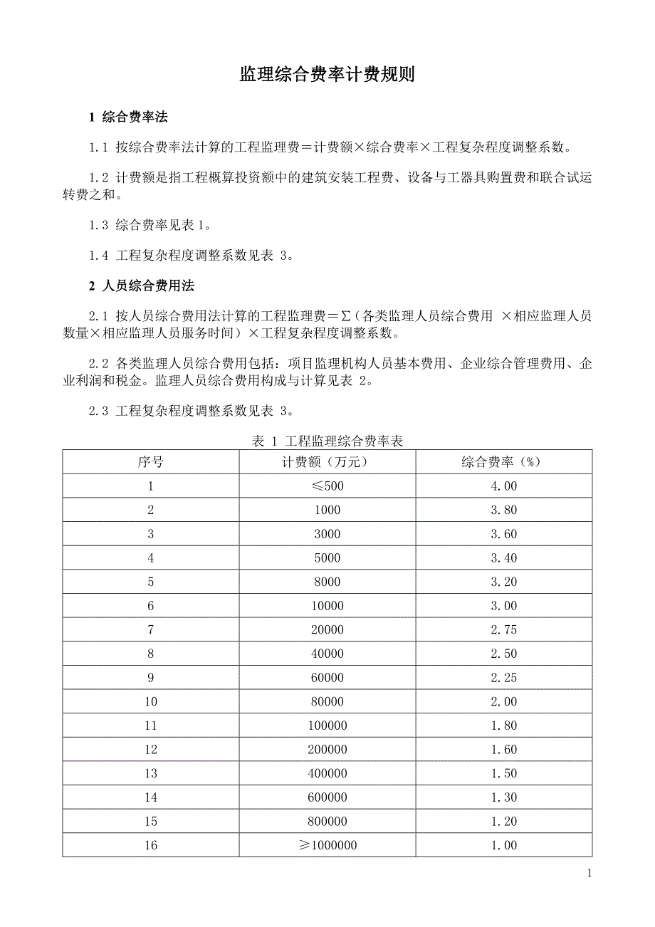 监理综合费率计费规则_第1页