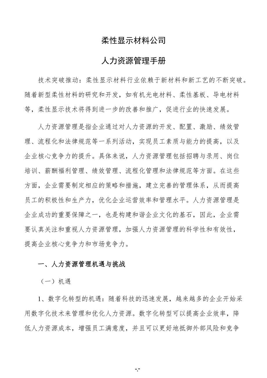 柔性显示材料公司人力资源管理手册（范文）_第1页