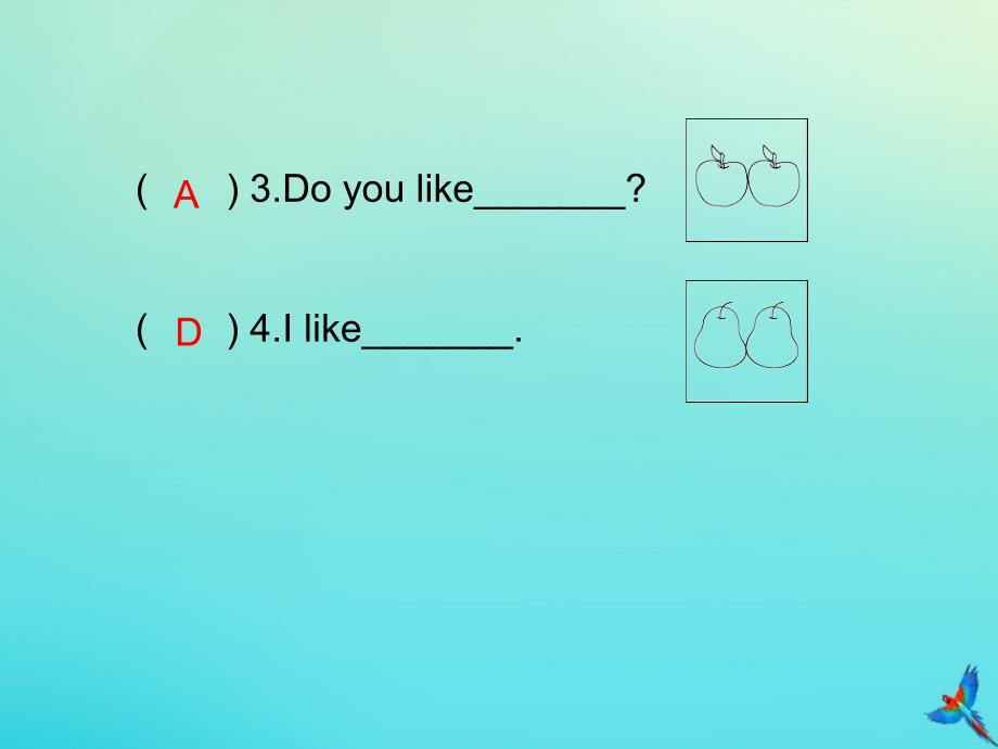 最新三年级英语下册Unit5DoyoulikepearsPartA习题课件人教PEP版人教PEP小学三年级下册英语课件_第3页