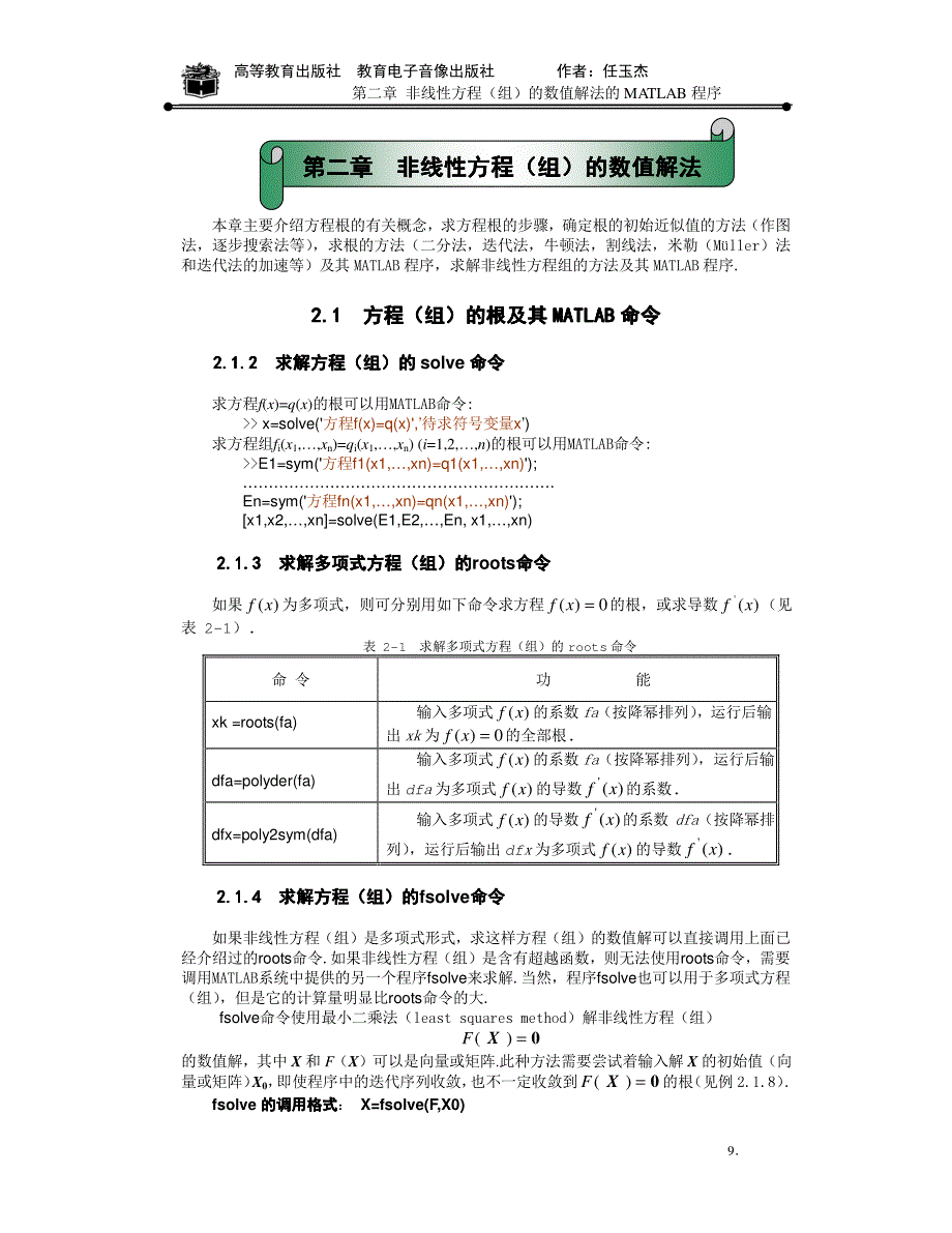 用matlab求解非线性方程组的几种方法之程序.pdf_第1页