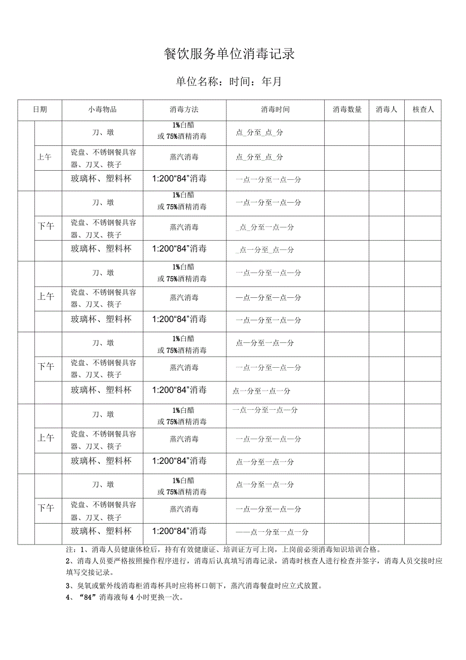 餐饮服务单位消毒记录_第1页