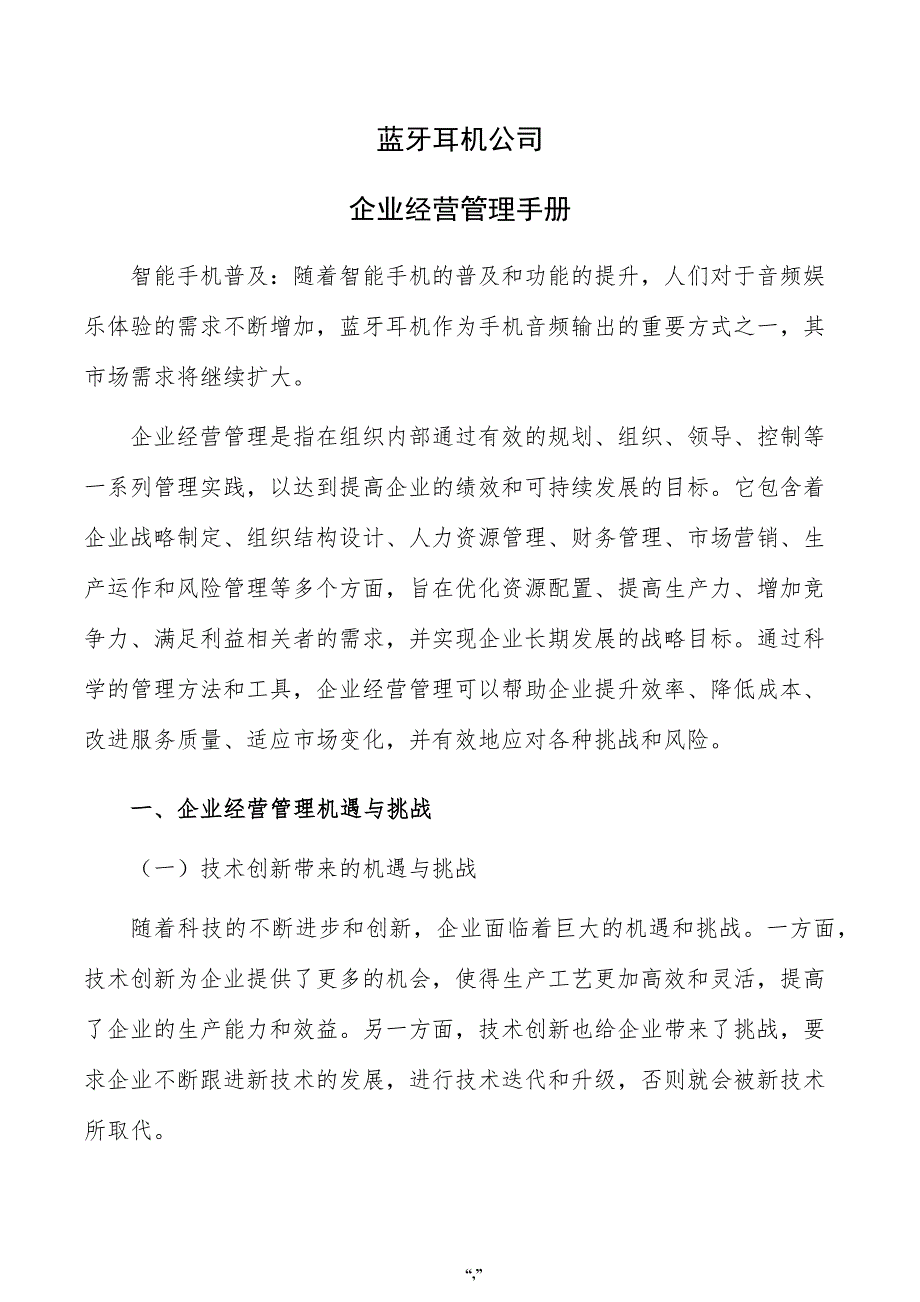 蓝牙耳机公司企业经营管理手册（模板）_第1页