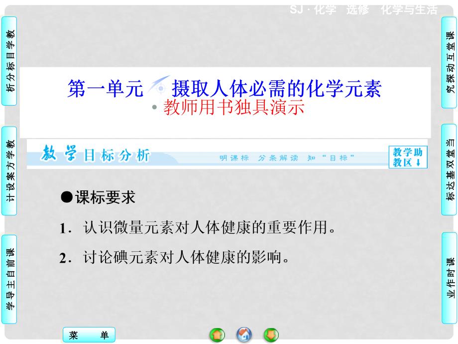 高中化学 专题2 第1单元 摄取人体必需的化学元素同步备课课件 苏教版选修1_第2页