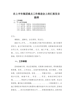 在上半年集团重点工作推进会上的汇报发言-范文