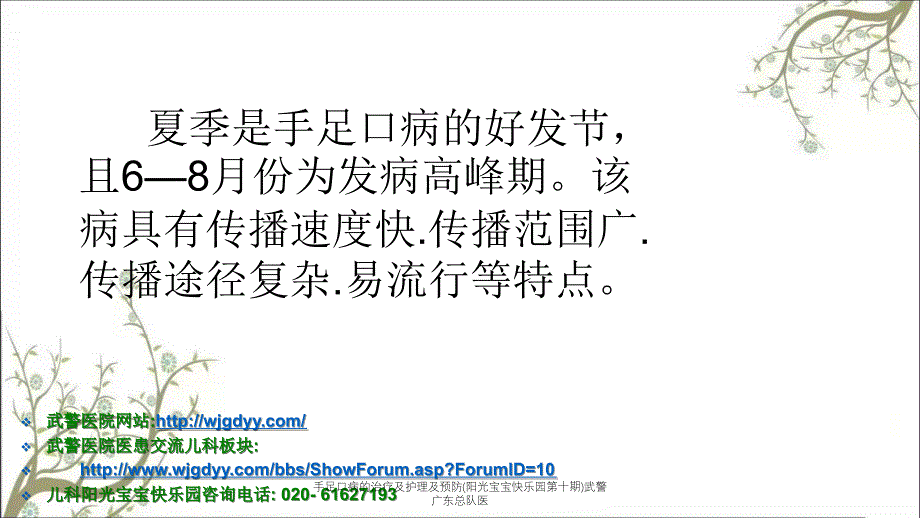 手足口病的治疗及护理及预防(阳光宝宝快乐园第十期)武警广东总队医_第2页