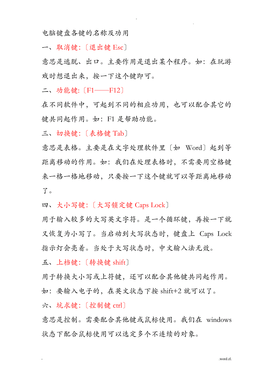 电脑键盘各键的名称及功用_第1页