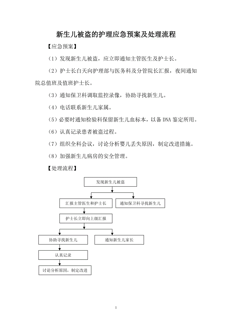 新生儿被盗的护理应急预案及处理流程_第1页