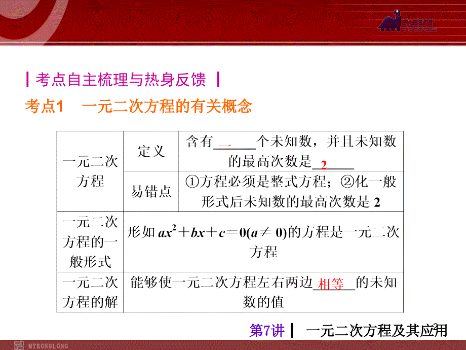 中考人教版数学考前热点冲刺指导第7讲一元二次方程及其应用_第2页