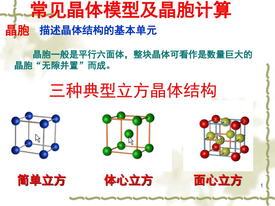 常见晶体模型及晶胞计算课堂PPT_第1页