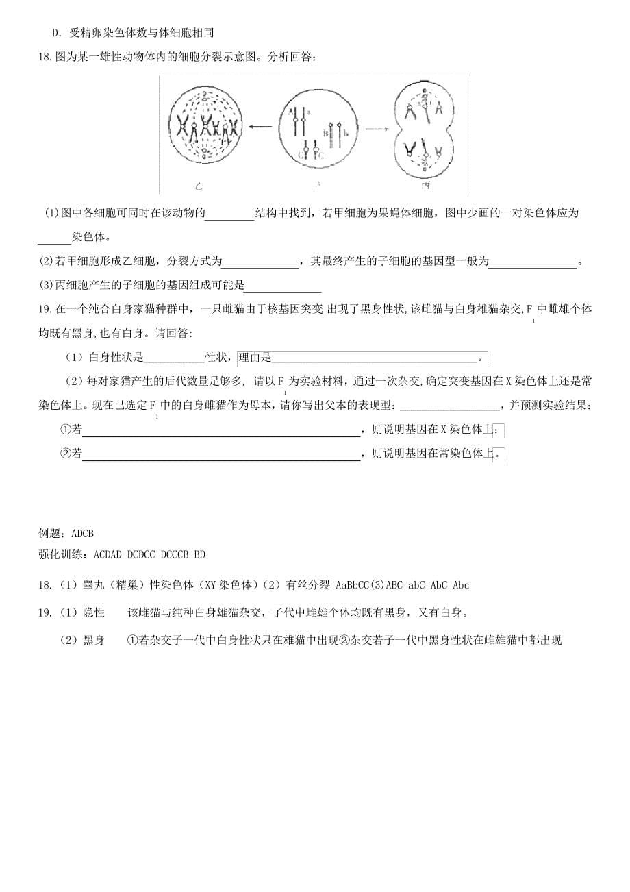 生物必修二基因在染色体上练习题35418_第5页