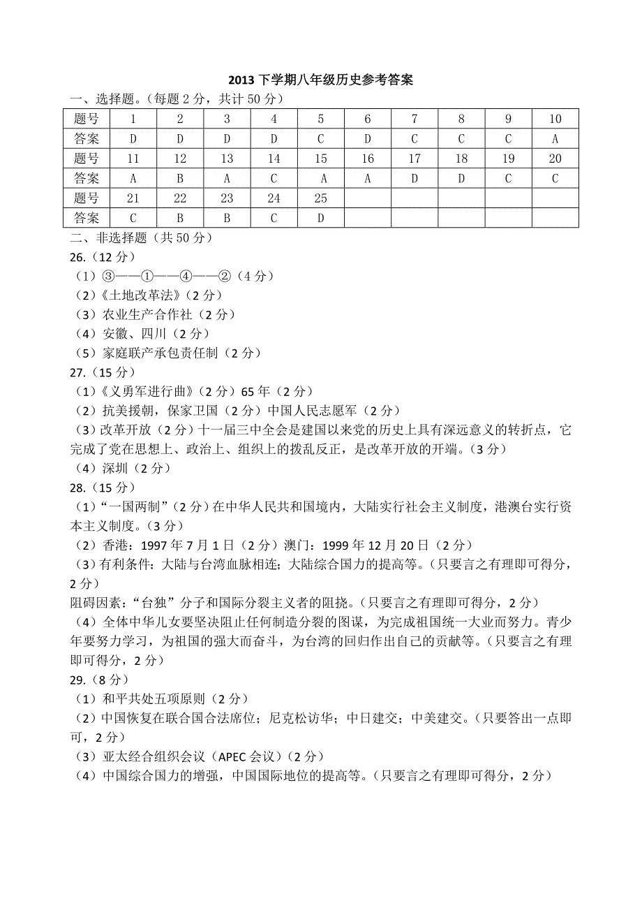 2013下学期八年级历史参考答案_第1页