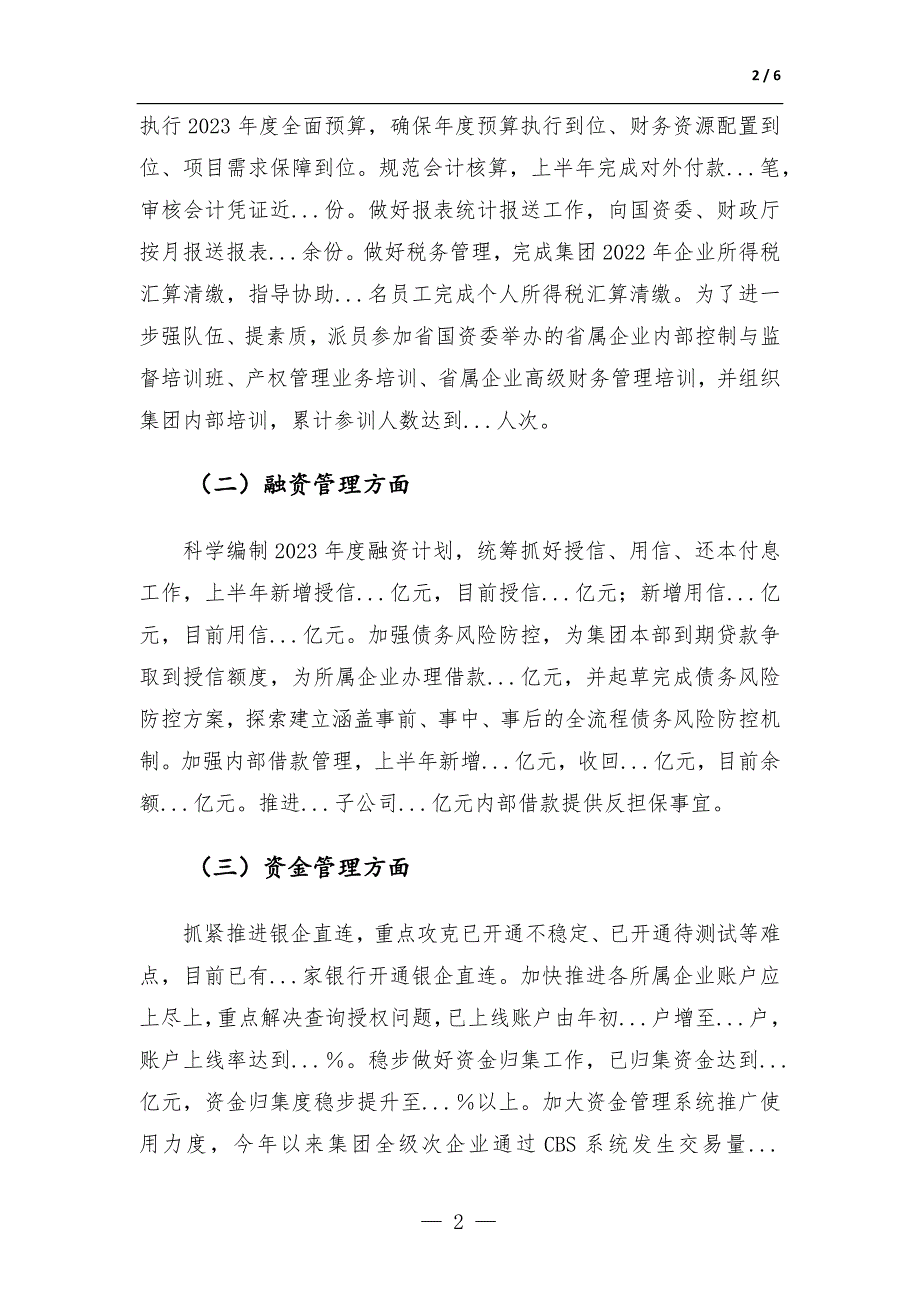 公司财务资产部2023年上半年总结及下半年计划-范文_第2页