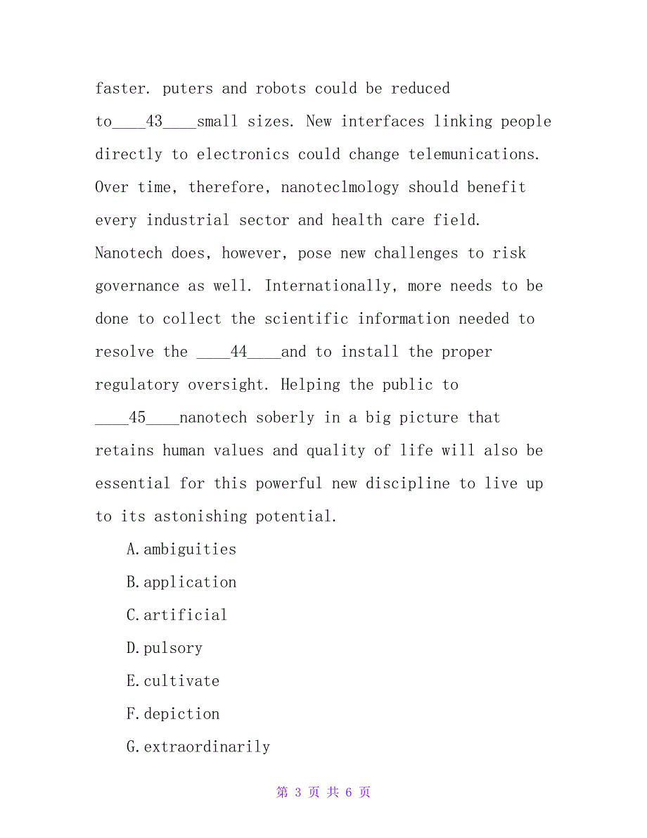 2023年12月英语六级选词填空练习题2_第3页