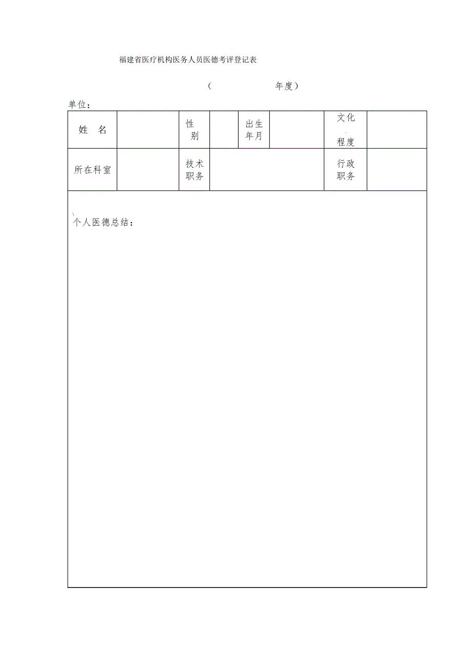 医疗机构医务人员医德考评登记表_第1页