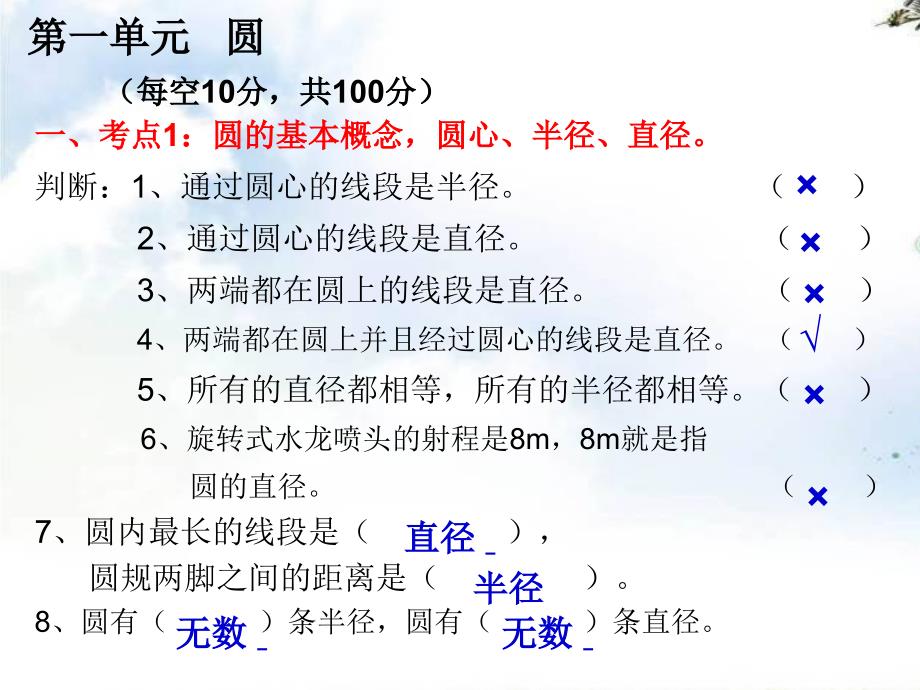 北师大版六年级数学上册第一单元圆练习题_第2页