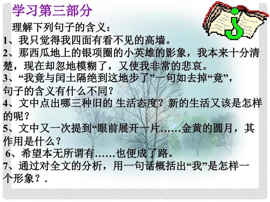 湖南省耒阳市冠湘中学九年级语文下册 4.13 故乡课件1 语文版_第5页