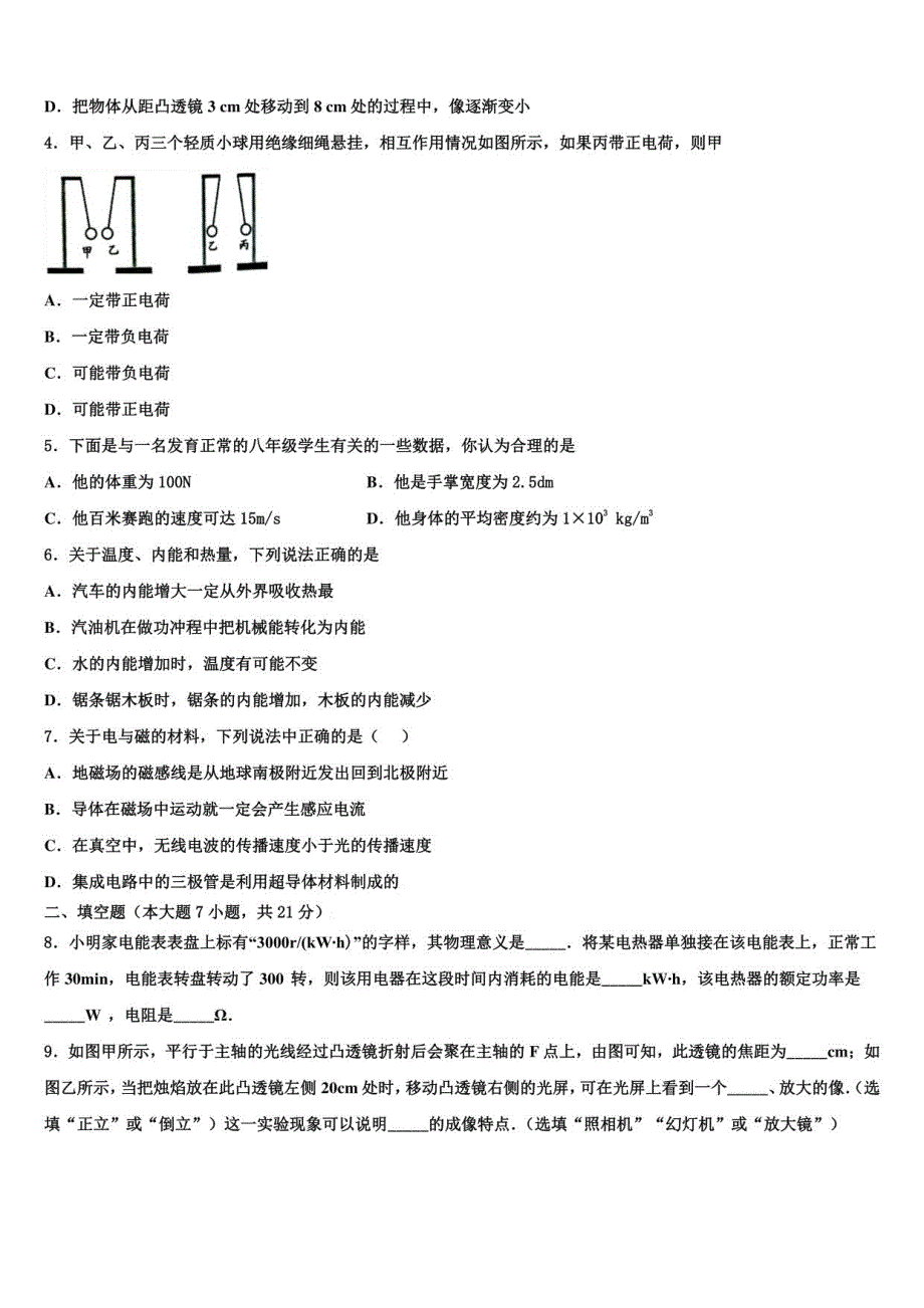 福建省泉州市永春一中学2022年中考物理全真模拟试卷含解析_第2页