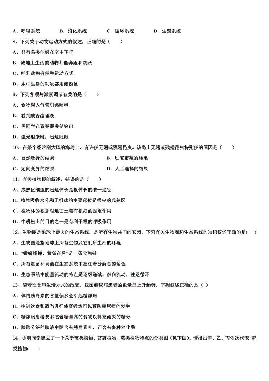 河北省唐山市开滦2023年中考生物模试卷含解析及点睛_第2页