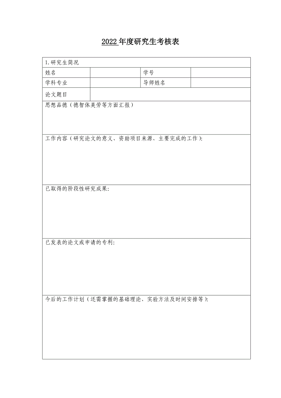 2022年度研究生考核表_第1页