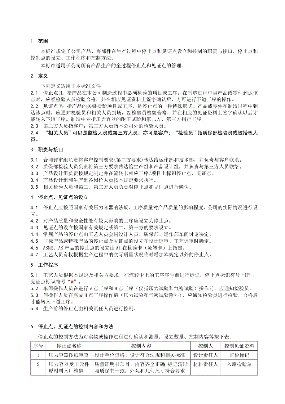 公司产品生产的全过程停止点和见证点管理标准_第1页