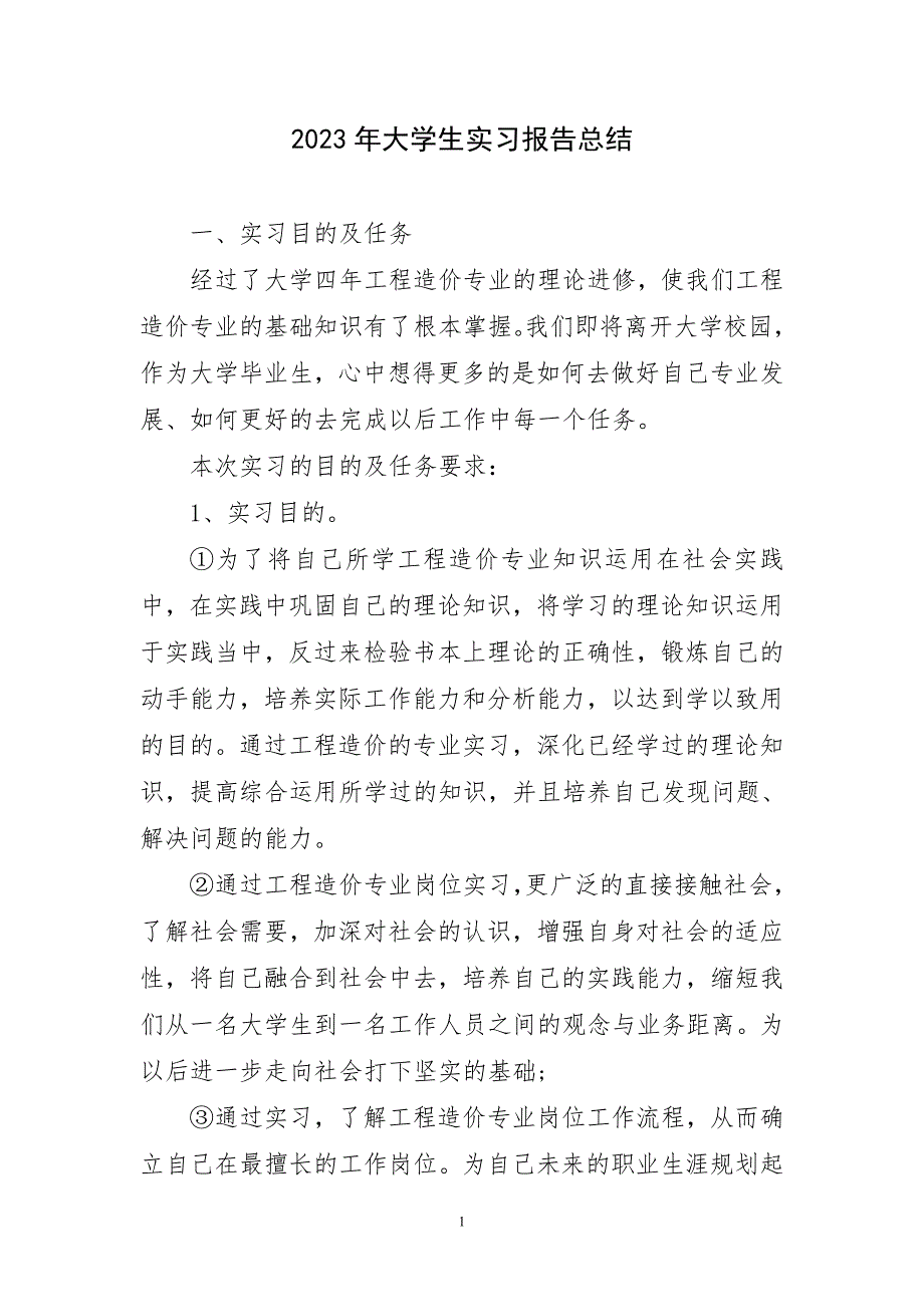 2023年大学生实习报告简练工作总结_第1页