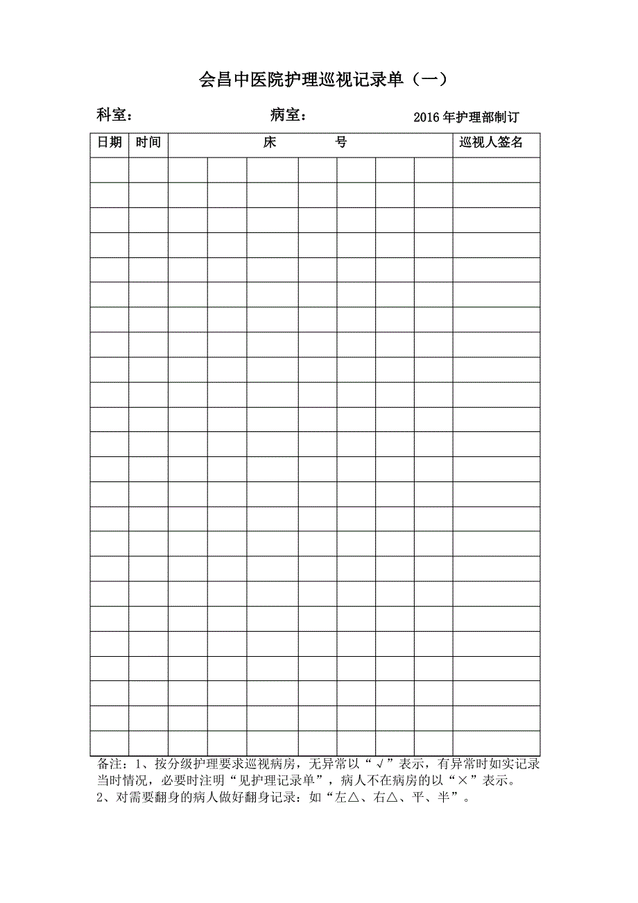 护理巡视记录单_第2页