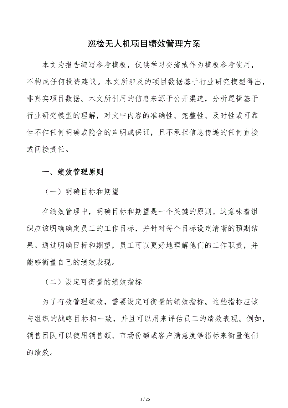 巡检无人机项目绩效管理方案（模板）_第1页