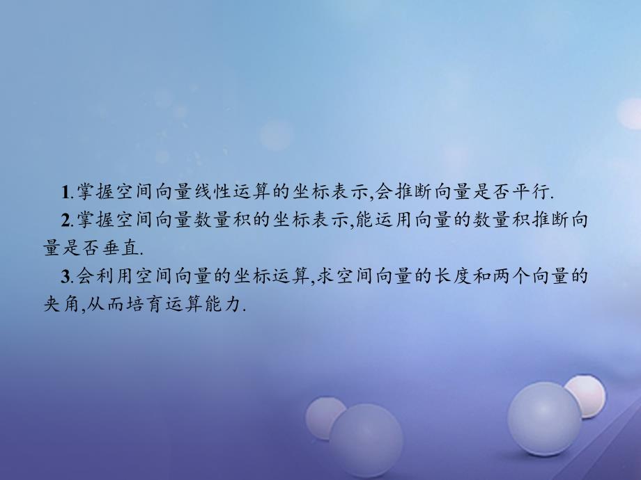 2023-2023学年高中数学 第二章 空间向量与立体几何 2.3 向量的坐标表示和空间向量基本定理 2.3.3 空间向量运算的坐标表示课件 北师大版选修2-1_第2页