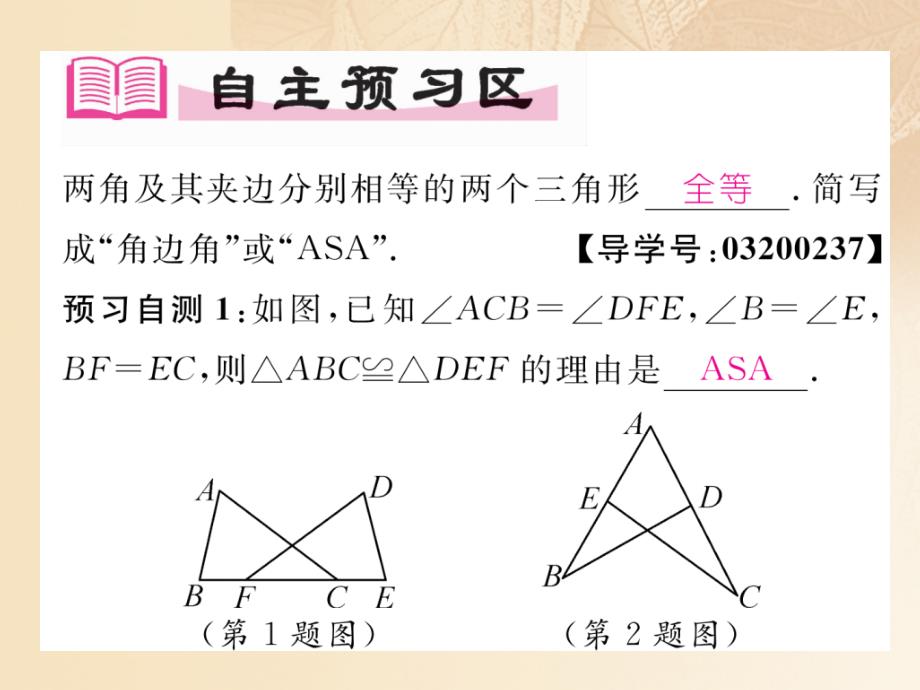 2023-2023学年八年级数学上册 2.5 全等三角形 第3课时 全等三角形的判定2-ASA作业课件 （新版）湘教版_第2页