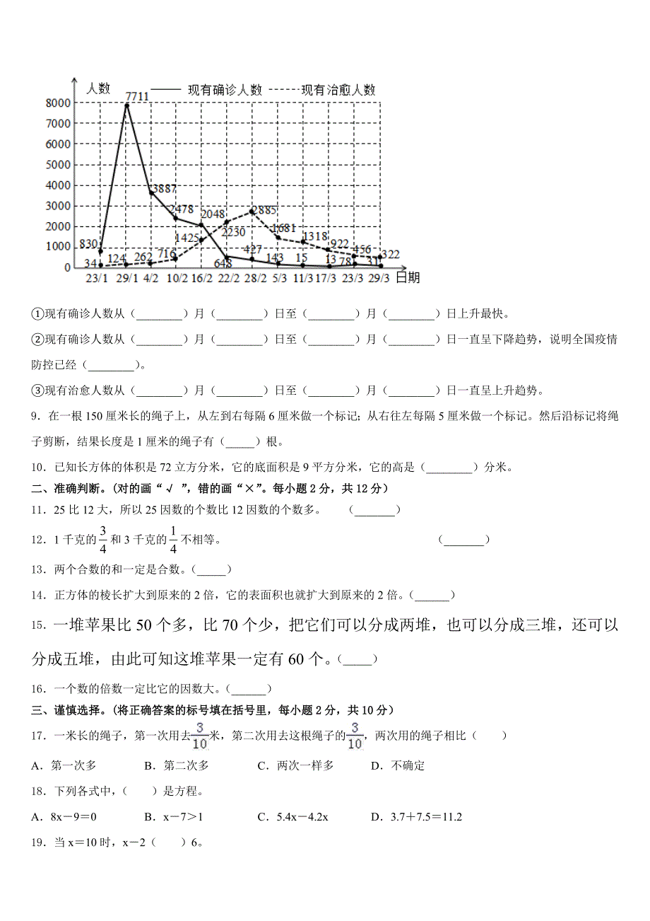 色达县2022-2023学年数学五年级第二学期期末监测试题含答案_第2页