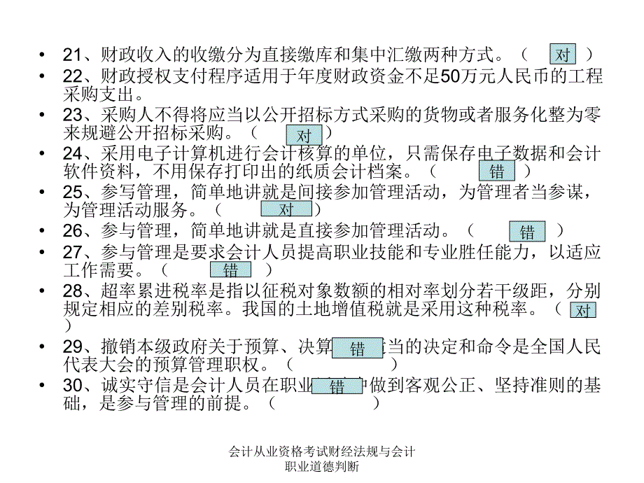 会计从业资格考试财经法规与会计职业道德判断课件_第4页