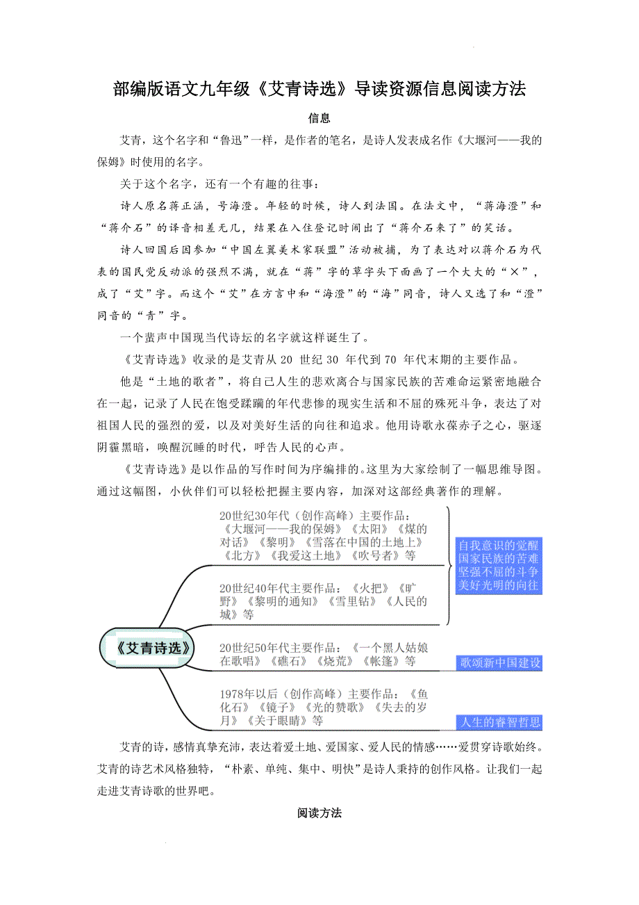 第一单元名著导读《艾青诗选》导读资源信息阅读方法-统编版语文九年级上册_第1页