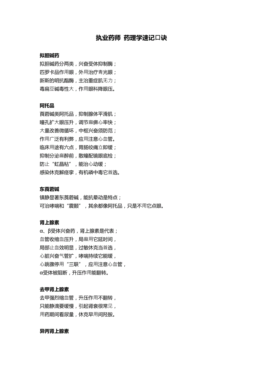 【最新】执业药师 药理学速记口诀_第1页