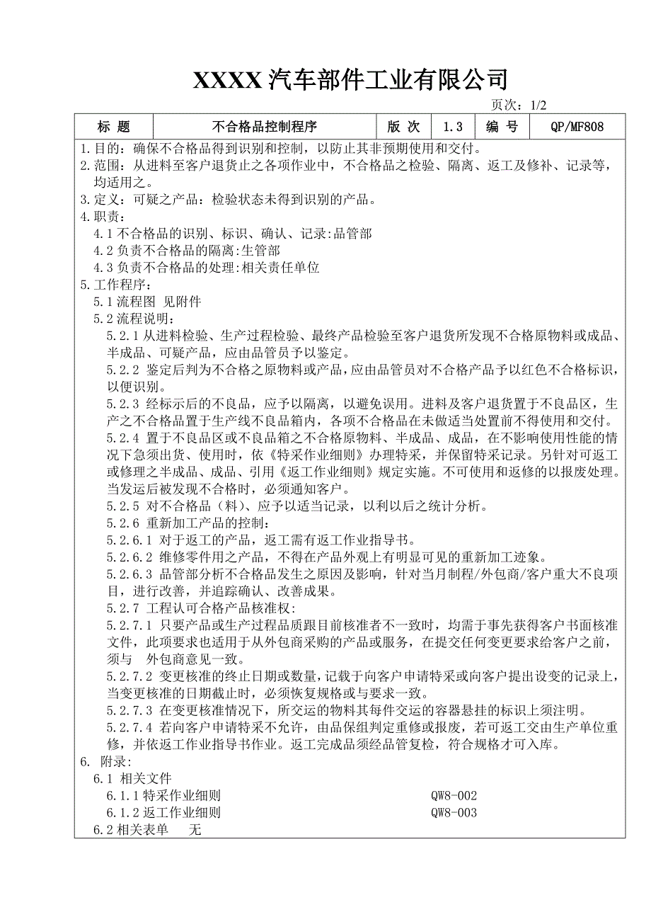 不合格品控制程序（汽车配件）_第1页