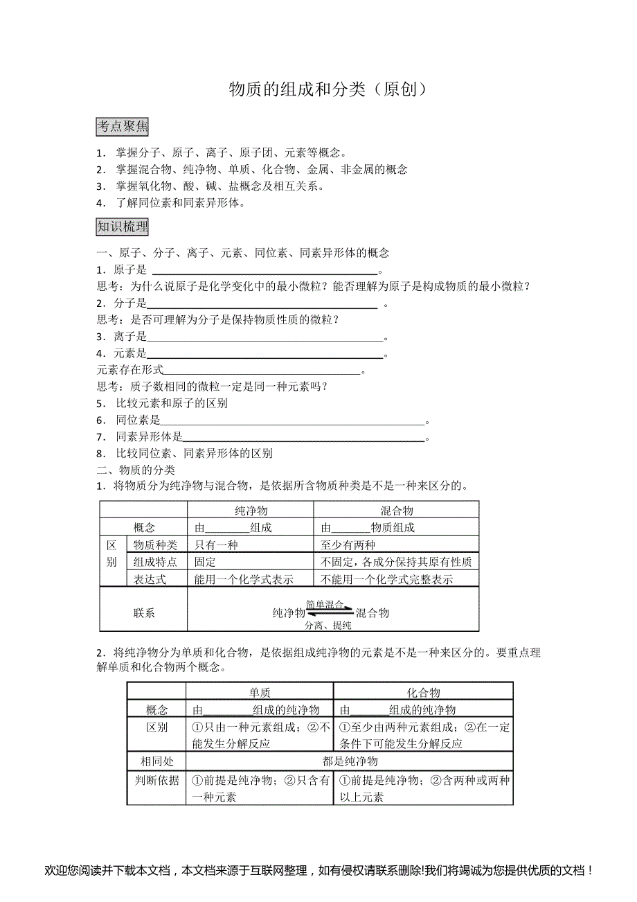高三化学二轮复习教案：物质的组成和分类(原创)123141_第1页