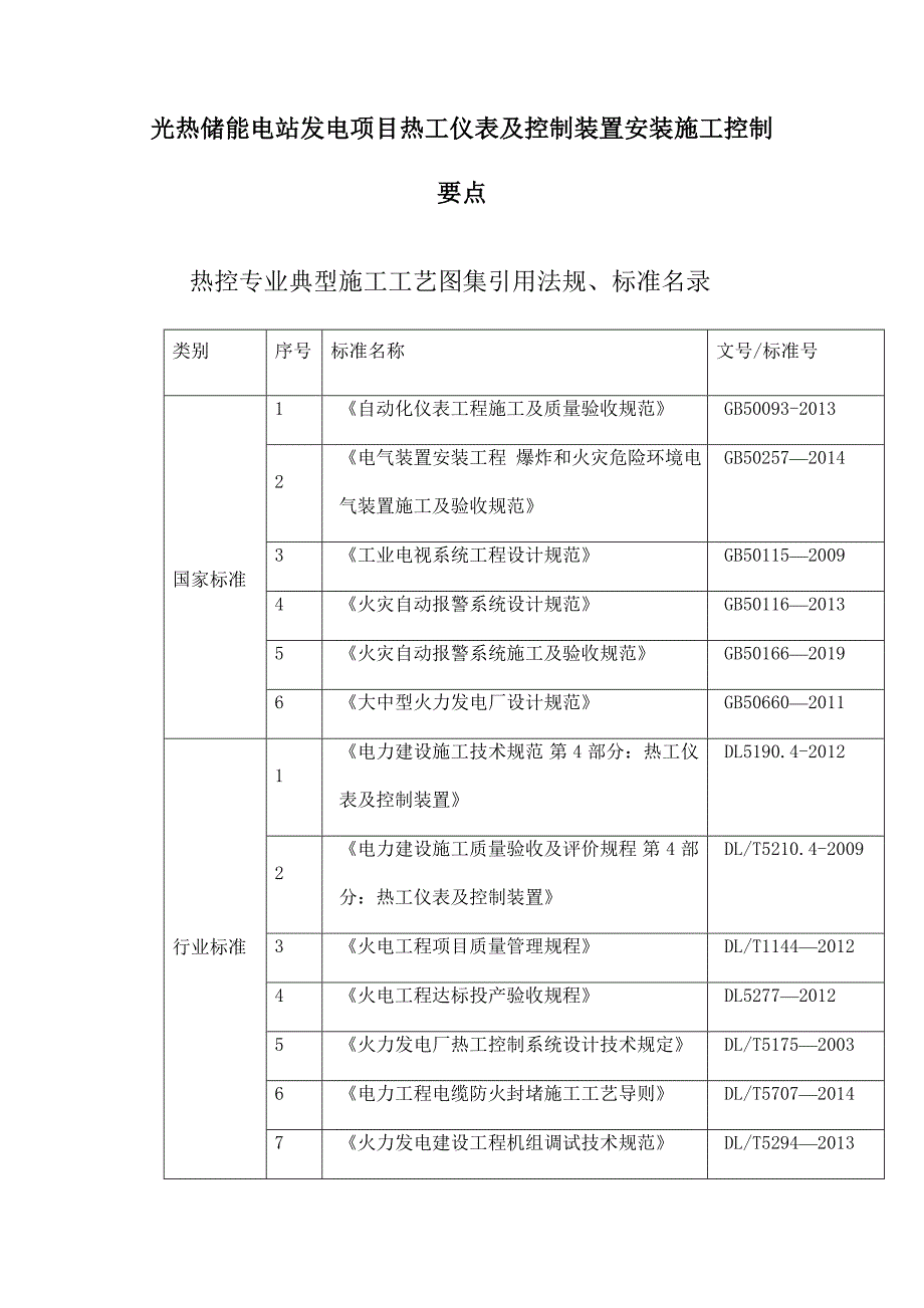 光热储能电站发电项目热工仪表及控制装置安装施工控制要点_第1页